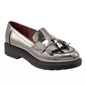 Marc Fisher Shiny Silver Tassel Loafers